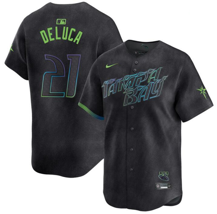 Men's Tampa Bay Rays #21 Jonny DeLuca Charcoal 2024 City Connect Limited Stitched Baseball Jersey